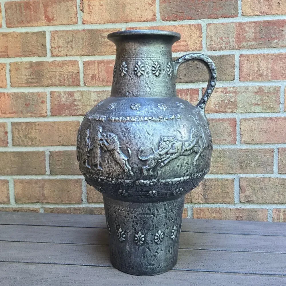 Large Floor Vase Handle W. Germany 434-45 Ceramic Vintage Gray Frieze Royal Hunt
